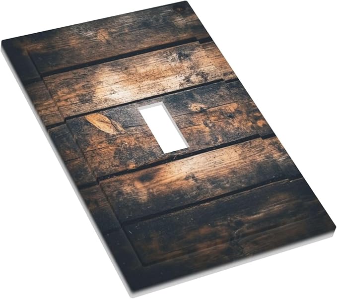 Decorative Light Switch Cover Brown Vintage Wooden Board Rustic Wood 1 Gang Single Toggle Device Electrical Faceplate Switchplates Decorator Outlet Wall Plate For Farmhouse Cabin Decor