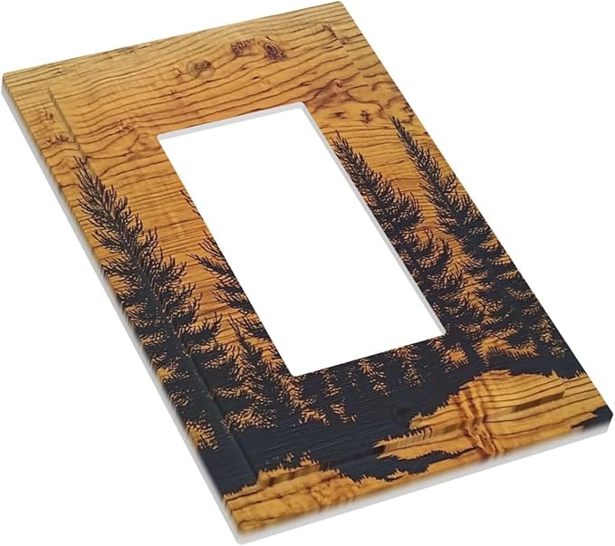 Decorative Outlet Covers Forest Pine Silhouette Rustic Wood Grain 1 Gang Single Rocker Light Switch Cover Plate Wall Plates Gfci Faceplate For Farmhouse Cabin Decor