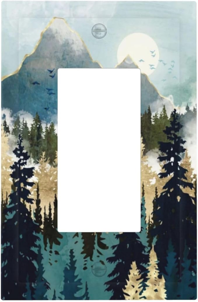 Boho Mountain Forest Abstract Sunset Sunrise Sun 1 Gang Rocker Light Switch Covers Single Decora Outlet Wall Plate Decorative Switchplate Faceplate GFCI for Country Bathroom Bedroom Decor