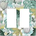 Retro Tropical Leaves Light Switch Plate Cover 2 Gang Double Rocker Wall Plates Electrical Faceplates Decorative GFCI Outlet Covers for Bedroom Bathroom Kitchen Art Decor