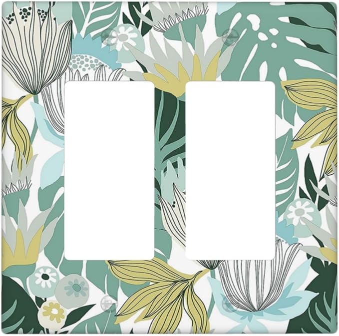Retro Tropical Leaves Light Switch Plate Cover 2 Gang Double Rocker Wall Plates Electrical Faceplates Decorative GFCI Outlet Covers for Bedroom Bathroom Kitchen Art Decor