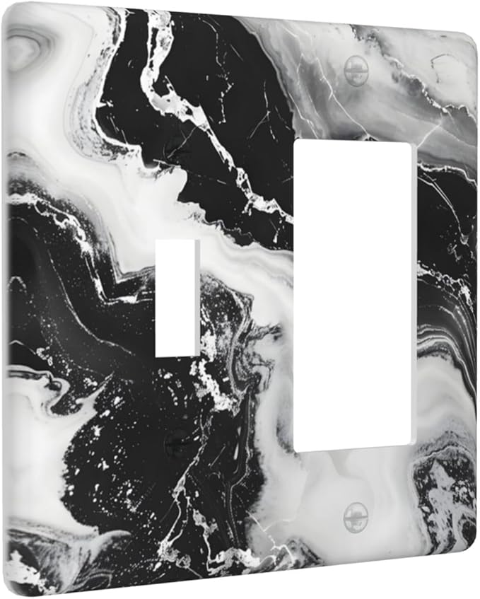 Ink Painting Marble Black White Abstract Luxurious Print Outlet Covers 1 Toggle 1 Rocker Combination Decorative Wall Plate Electrical Switch Plates Light Switch Cover Plate for Kitchen Office Decor
