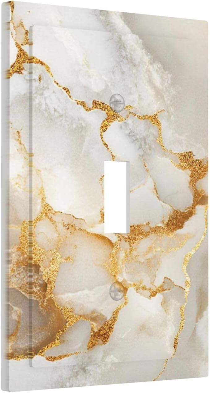 Gold Marble Crack Simple Abstract Print Decorative Light Switch Cover 1 Gang Single Toggle Device Electrical Faceplate Switchplates Decorator Outlet Wall Plate for Bathroom Kitchen Home Decor