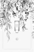 Decorative Light Switch Cover Grey Floral Plant Eucalyptus Leaf Flower 1 Gang Single Toggle Device Electrical Faceplate Switchplates Decorator Outlet Wall Plate For Bed Room Living Room