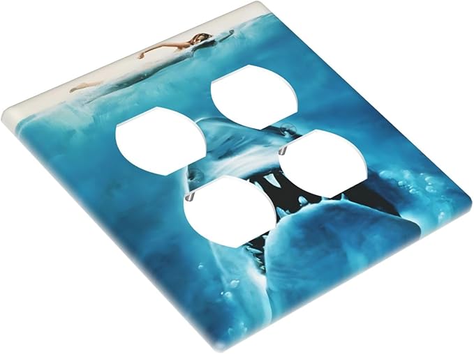 Swimming Woman Funny Shark Blue Ocean Outlet Covers 2 Gang Double Duplex Decorative Light Switch Covers Electrical Wallplates Socket Faceplate for Kids Room Bedroom Decor