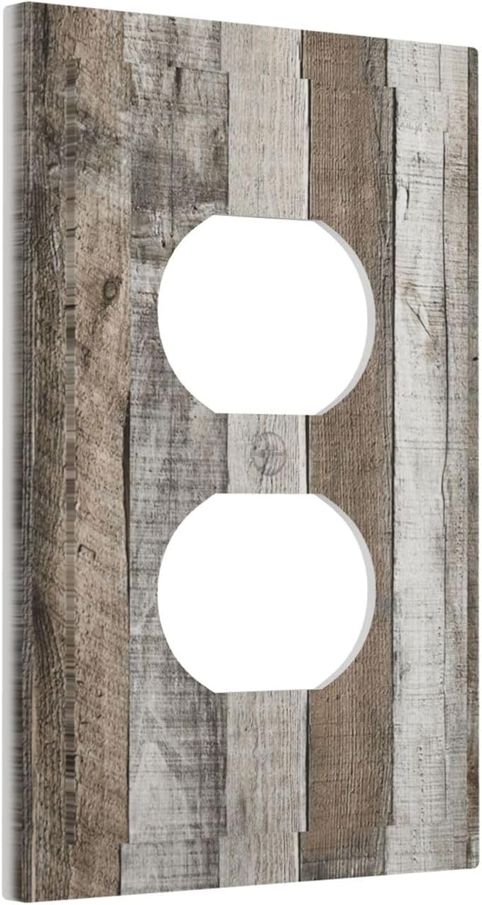 Natural Grey Wood Vintage Faux Wood Grain Outlet Covers 1 Gang Duplex Light Switch Cover Decorative Switch Plates Electrical Receptacle Faceplate Wall Plate for Farmhouse Home Decor