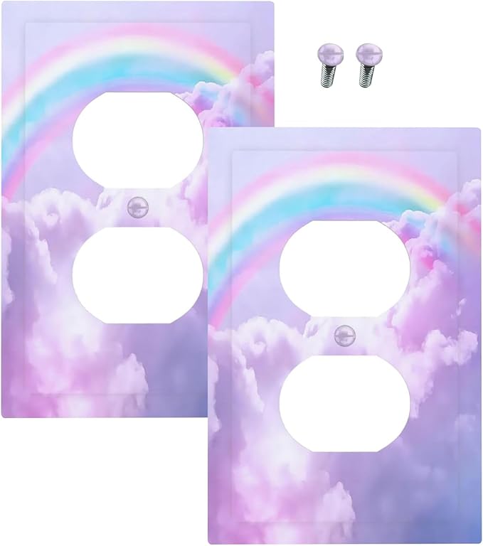 Outlet Covers Rainbow Sky with Clouds 1 Gang Duplex Light Switch Cover Plate Decorative Wall Plates Electrical Switchplate Receptacle for Bathroom Home Decor（2 Pack）
