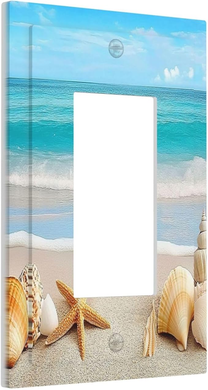 Decorative Outlet Covers Seashells Beach Starfish Scallop 1 Gang Single Rocker Light Switch Cover Plate Wall Plates Gfci Faceplate For Bathroom Home Decor