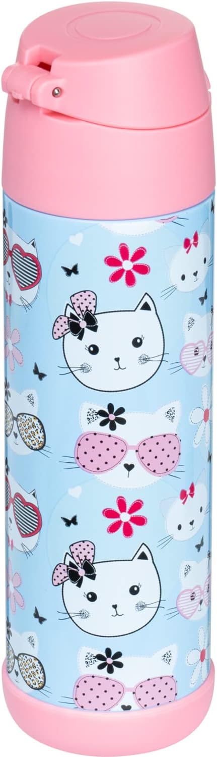 Snug Insulated Kids Water Bottle with Straw & Spout – Double-Wall Stainless Steel, Leakproof, Easy-Flip Lid – For School, Travel, Toddlers & Big Kids - Kitty, 17oz