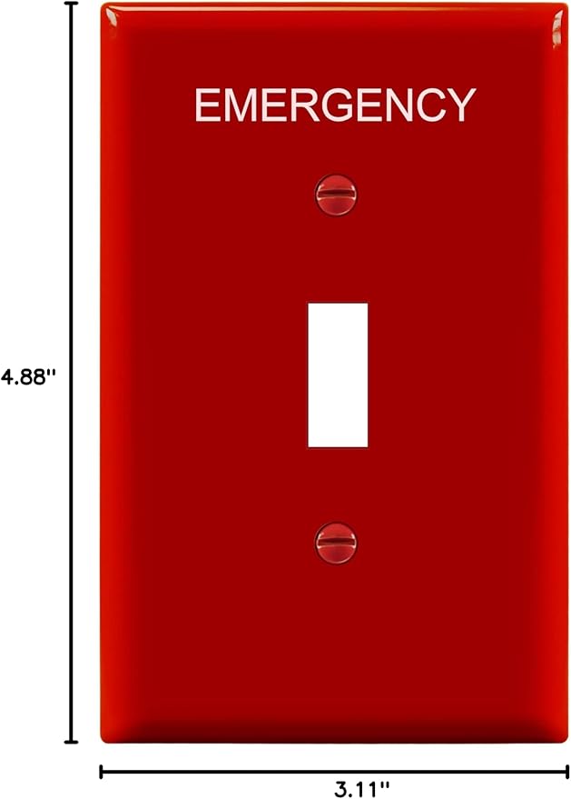 ENERLITES Toggle Light Switch Wall Plate with Emergency Label, Mid-Size Single-Gang 4.88" x 3.11", Unbreakable Polycarbonate Thermoplastic, UL Listed, 8811M-ER, Red with Emergency Label