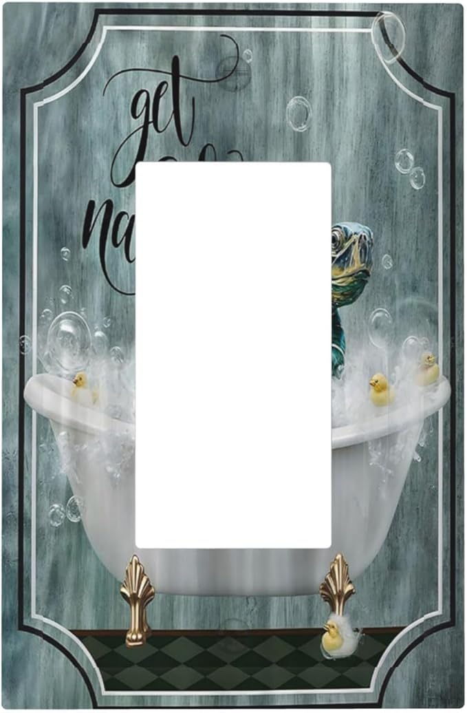 Teal Green Sea Turtle Funny Ocean Vintage Tortoise Beach Theme Decorative Outlet Covers 1 Gang Single Rocker Wall Plates Gfci Faceplate Light Switch Cover Plate for Kids Room Bathroom Decor