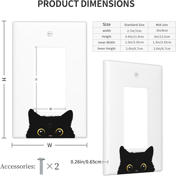 Cute Cat Black Single Gang Rocker Light Switch Cover Plates Decorative Outlet Covers, 1 Gang Rocker Wall Plate