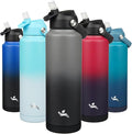 Konokyo Insulated Water Bottle with Straw Lid,40 oz Stainless Steel Vacuum Metal Bottle with Silicone Handle,Gray Black