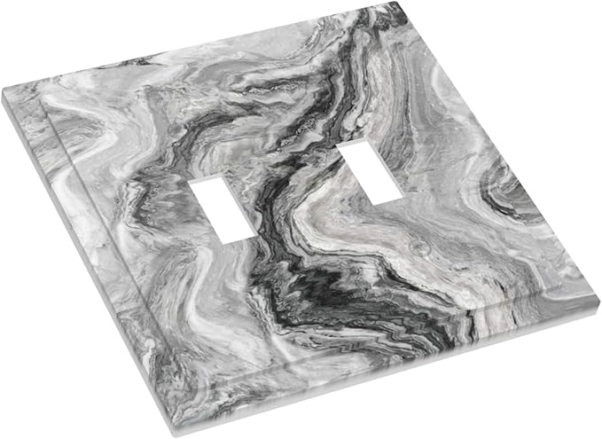 Beautiful Grey Marble Texture Simple Abstract Print Decorative Switch Plates 2 Gang Double Toggle Outlet Light Switch Cover Wall Plate Electrical Faceplate for Bathroom Kitchen Decor
