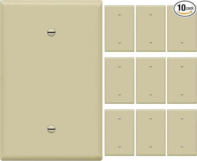 ENERLITES Blank Device Wall Plate, Jumbo Blank Outlet Covers, Oversized 1-Gang 5.51" x 3.50", Unbreakable Polycarbonate Thermoplastic, UL Listed, 8801O-I-10PCS, Gloss Finish, Ivory (10 Pack)