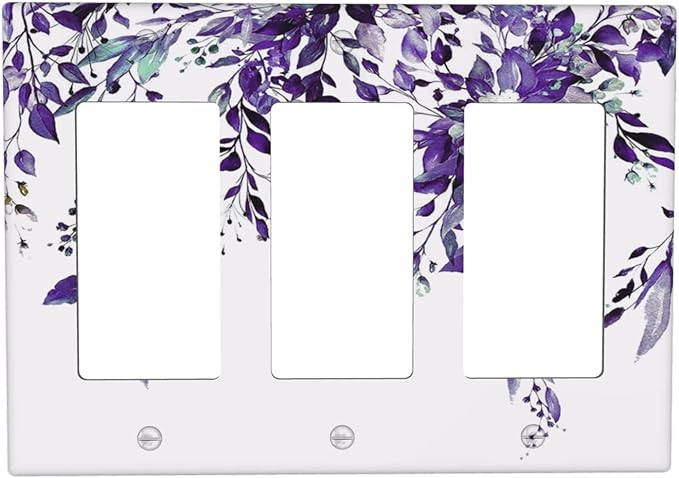 Decorative Outlet Covers Purple Eucalyptus Boho Olive Leaves Country 3 Gang Wall Plate Cover Triple Rocker Decora Light Switch Covers Plate Jumbo Electrical GFCI Switch Plate Cover