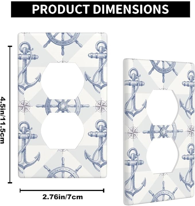 Blue Vintage Anchor Outlet Cover, Coastal Nautical Anchor 1-Gang Duplex Receptacle Wall Plate for Nautical Home Bedroom Bathroom Decor