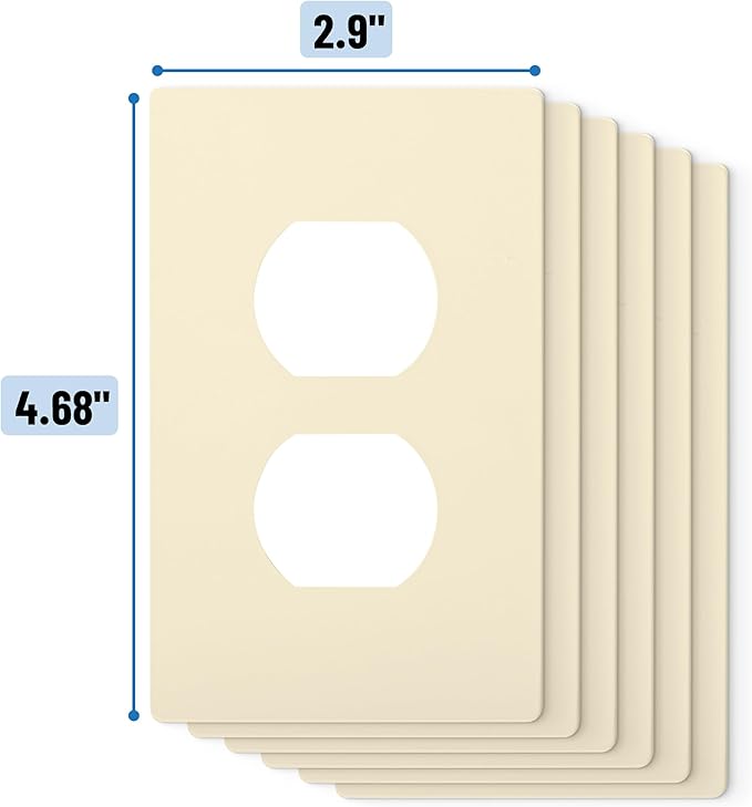 Bates- Screwless Duplex Wall Plate, 6 Pack, Light Almond, Electrical Outlet Cover Plates