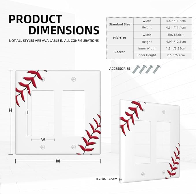 Baseball Double Gang Rocker Decorative Light Switch Cover, 2-Gang Wall Plate Outlet Cover