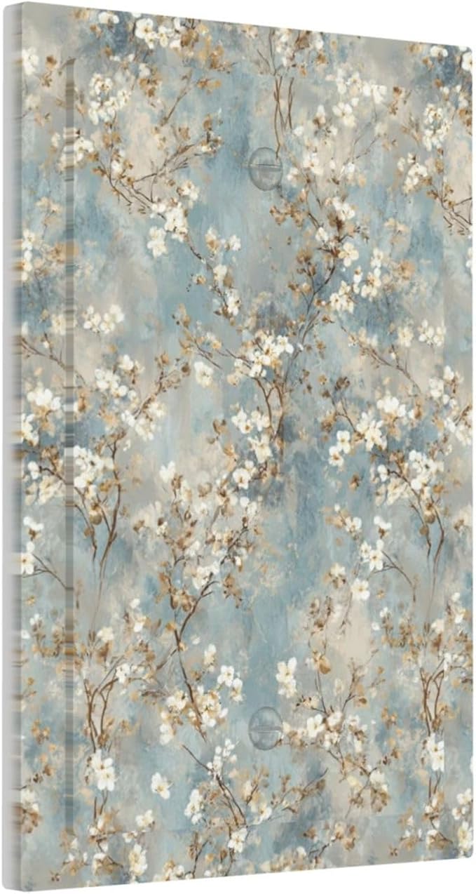 Decorative Light Switch Cover Plate Rustic Blue White Plum Blossom Flower 1 Gang No Device Single Blank Outlet Covers Wall Plates for Electrical Outlets Faceplate for Bedroom Home Decor