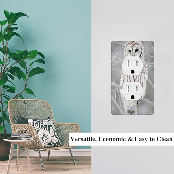 Snowy Owl Wall Plate Cover Cute Owl Perch on Tree Outlet Covers 1-Gang Switch Plug Duplex Cover Home Bedroom Bathroom Kitchen
