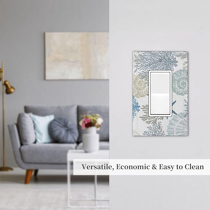 Nautical Ocean Starfish 1 Gang Single Decorator/Rocker Wall Plate Coastal Beach Seashell Coral Light Switches GFCI Electrical Device Face Switchplate Plug Cover for Dimmers, Receptacle, USB Outlet
