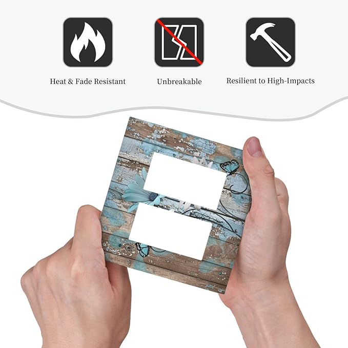 Decorative Outlet Covers Rustic Flower Teal Turquoise Daisy Butterfly 2 Gang Double Gfci Rocker Electrical Wall Panels Light Switch Cover Plate For Farmhouse Cabin Decor