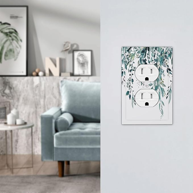 Decorative Outlet Covers Green Eucalyptus Boho Olive Leaves Country Unique 1 Gang Wall Plate Cover Receptacle Duplex Light Switch Cover Plate Single Dual Plug Covers Switchplate