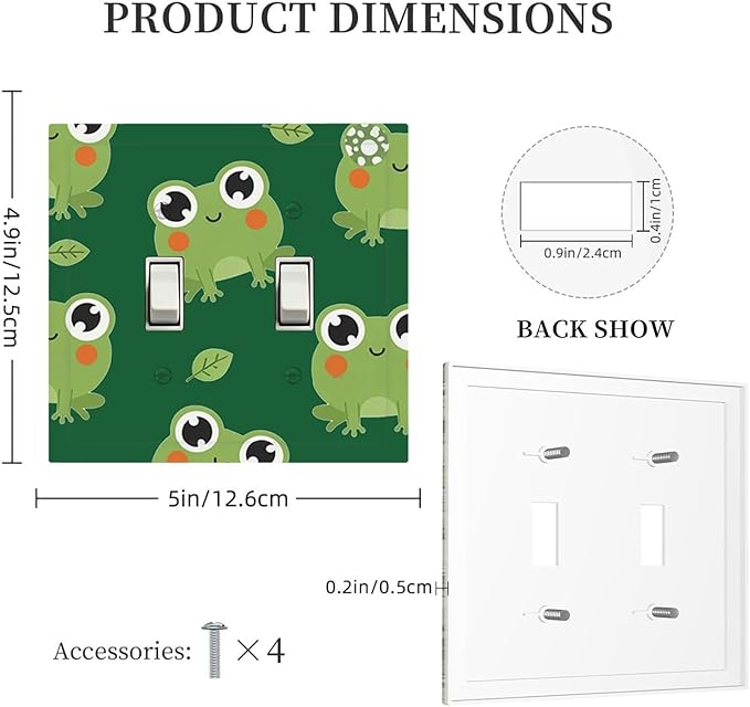 Cute Green Frogs Double Toggle Switch Cover - 2-Gang Standard US Size Whimsical Froggy Friends Light Switch Covers, Playful Amphibian for Boys & Girls Room Decor