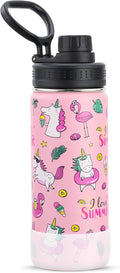 16 oz Water Bottle-Stainless Steel Double Walled Vacuum Insulated Water Bottle for Girls School-BPA Free, Flamingo Pink