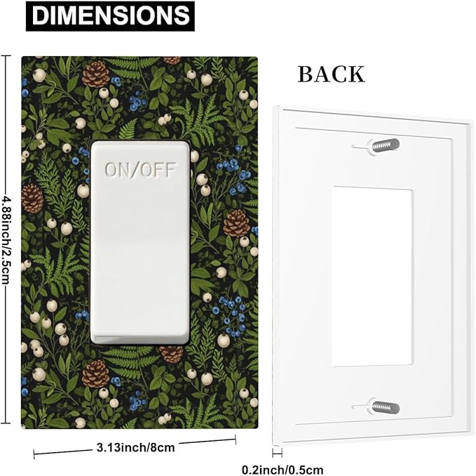 Mystical Forest Floor Single Rocker Switch Cover - 1-Gang Standard US Size Dark Botanical Fern & Berry Light Switch Covers, Cottagecore Woodland for Farmhouse Home Decor