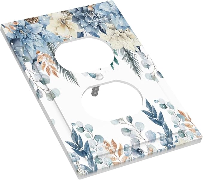 Blue Vine Snowflake Plants Leaves Floral Flowers Outlet Covers 1 Gang Duplex Light Switch Cover Decorative Switch Plates Electrical Receptacle Faceplate Wall Plate for Bedroom Living Room Decor