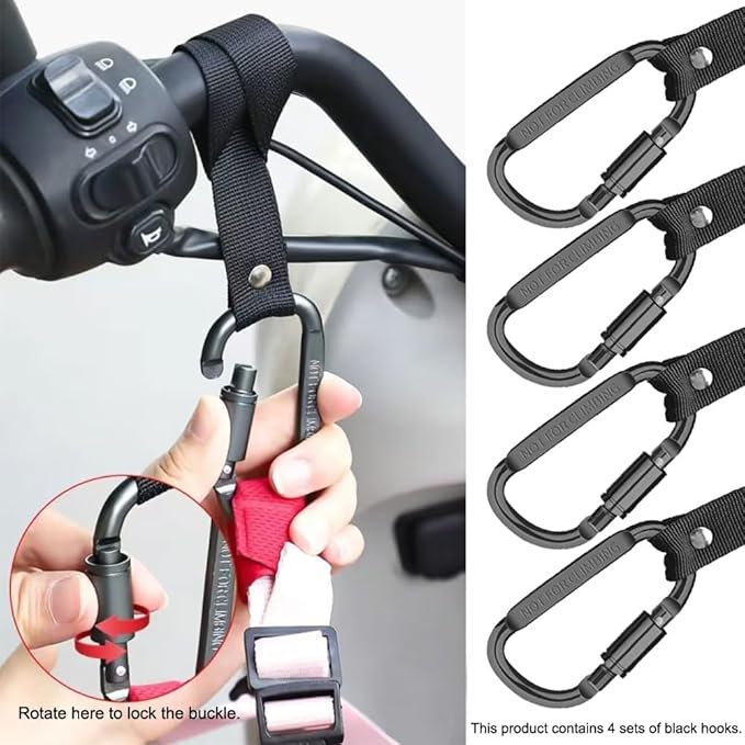 Baby Stroller Hooks Clips,Multipurpose Strolller Straps for Hanging Diaper Bags,Purse,Stroller Organizer,Universal Hooks Accessories for Stroller and Bicycle or Shopping Cart (Black,4 Pack)