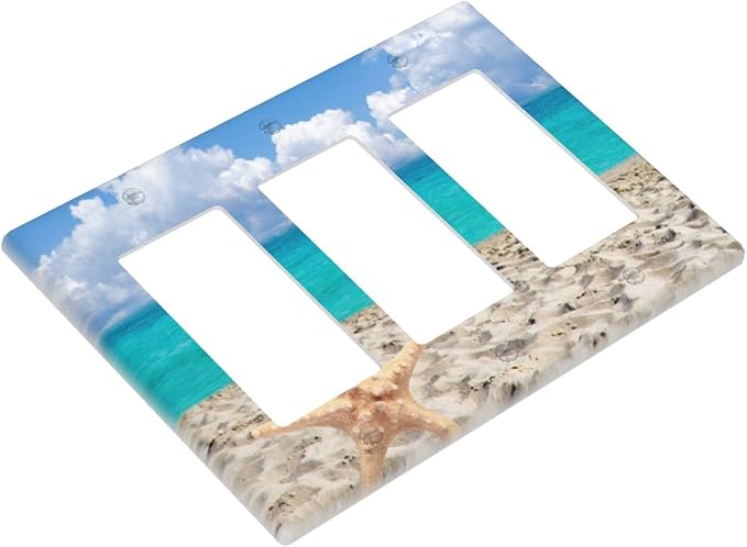 Beach Blue Ocean Triple Gang Rocker Decorative Light Switch Cover, 3-Gang Wall Plate Outlet Cover
