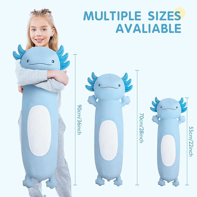 Dalmao 22 inch Cute Giant Blue Axolotl Plush Soft Body Pillow, Large Axolotl Stuffed Animals Toy, Squishy Plushies Gifts for Kids Boys Girls Birthday