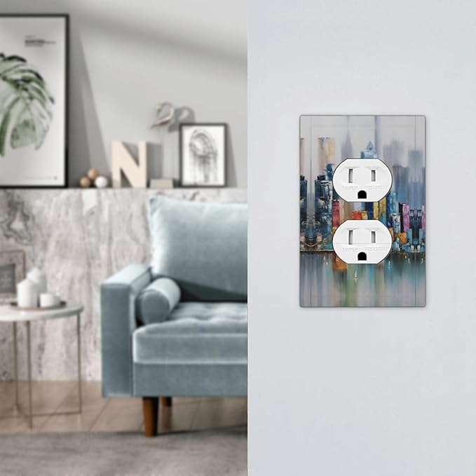 Colorful Nyc Skyline Textured Modern Abstract Outlet Covers 1 Gang Duplex Light Switch Cover Decorative Switch Plates Electrical Receptacle Faceplate Wall Plate for Bedroom Living Room Decor