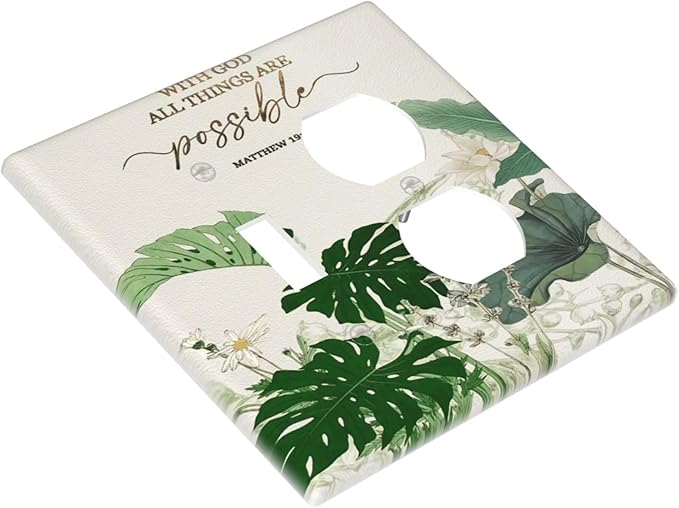 Decorative Outlet Covers Boho Green Monstera Leaf Inspirational Quotes 2 Gang Light Switch Cover Plate Single Toggle Duplex Wall Plates for Electrical Switch Plate Covers for Home Decor