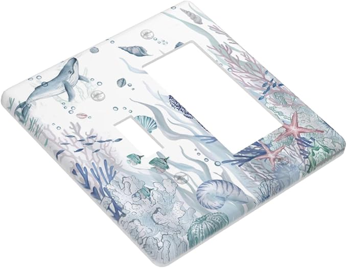 Ocean Themed Coral Seahorse Seashell Starfish Beach Outlet Covers 1 Toggle 1 Rocker Combination Decorative Wall Plate Electrical Switch Plates Light Switch Cover Plate for Bathroom Home Decor