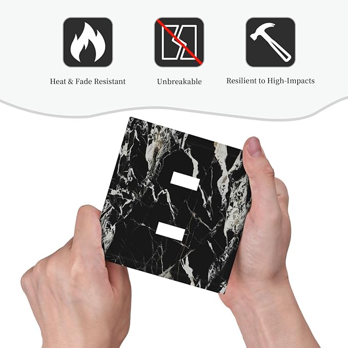 Black Marble Patterns Low Key Luxurious Decorative Switch Plates 2 Gang Double Toggle Outlet Light Switch Cover Wall Plate Electrical Faceplate for Bathroom Kitchen Decor