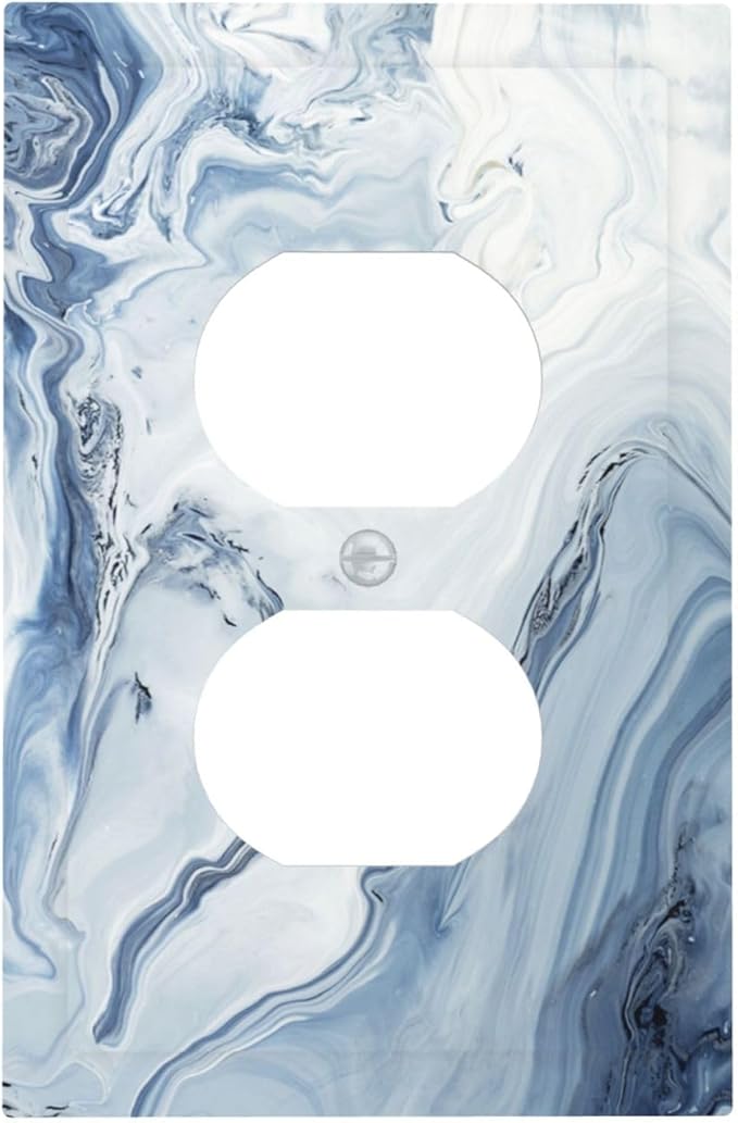 Outlet Covers Blue Marble Pattern 1 Gang Duplex Light Switch Cover Electrical Receptacle Faceplate Wall Plate Decorative Switch Plates for Bedroom living Room Decor
