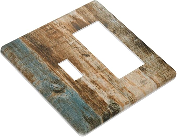Brown Wood 2 Gang Single Toggle/Rocker Combination Light Switch Cover Decorative Wall Plate Faceplate Boys Kids Teen Girl Bedroom Room Decorate 4.5" x 4.5