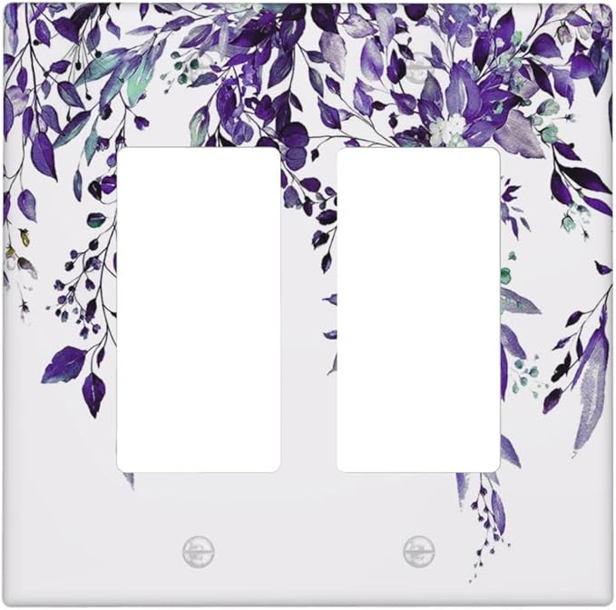 Decorative Outlet Covers Purple Eucalyptus Boho Olive Leaves Country 2 Gang Wall Plate Cover Double Rocker Decora Light Switch Covers Plate Dual Electrical GFCI Switch Plate Cover