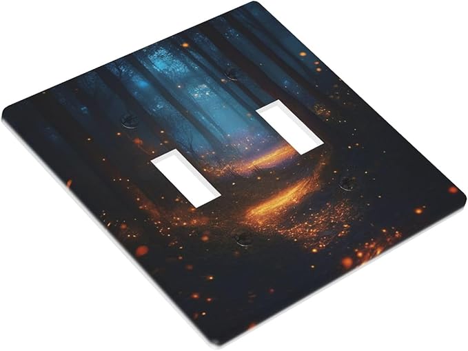 Decorative Art Light Switch Covers Enchanted Glowing Forest 2 Gang Double Toggle Wall Plate Decorative Switchcover Electrical Switchplate for Home Decor