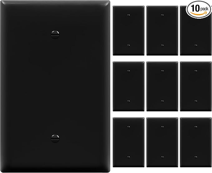 ENERLITES Blank Device Wall Plate, Jumbo Blank Cover, Oversized 1-Gang 5.5" x 3.5", Polycarbonate Thermoplastic, 8801O-BK-10PCS, Gloss Finish, Black, 10 Pack