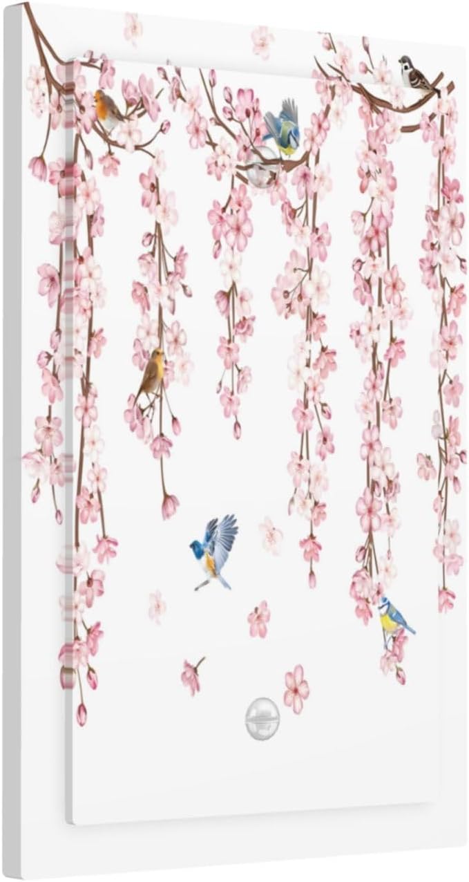 Pink Cherry Blossom Flower Vine Floral Tree Branch Birds Light Switch Cover Plate 1 Gang No Device Blank Electrical Wall Plates Faceplate Decorative Switch Plate Covers for Bedroom Living Room Decor