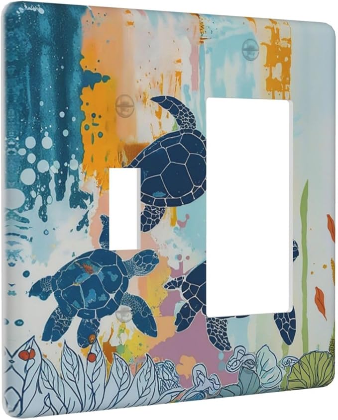 Outlet Covers Colorful Ocean Sea Turtle Marine Life 1 Toggle 1 Rocker Combination Decorative Wall Plate Electrical Switch Plates Light Switch Cover Plate for Kids room Bedroom Decor