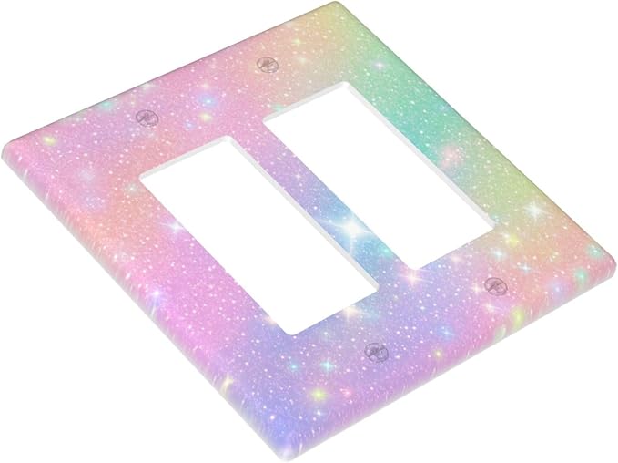 Decorative Outlet Covers Rainbow Shiny Gradient Colors 2 Gang Wall Plate Double Rocker Light Switch Cover Plate Jumbo Dual Electrical GFCI Switch Cover Plate for Kids Room Nursery Decor
