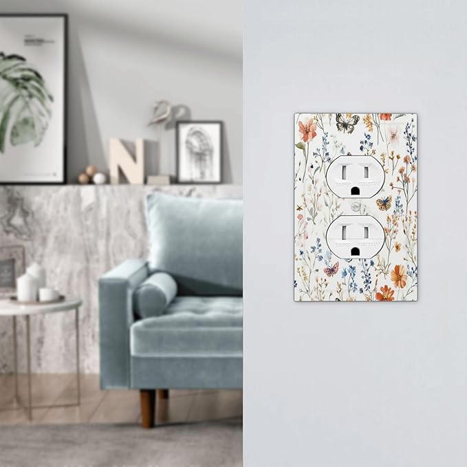 Outlet Covers Vintage Wildflowers Plants Floral 1 Gang Duplex Light Switch Cover Decorative Switch Plates Electrical Receptacle Faceplate Wall Plate For Bed Room Living Room Decor