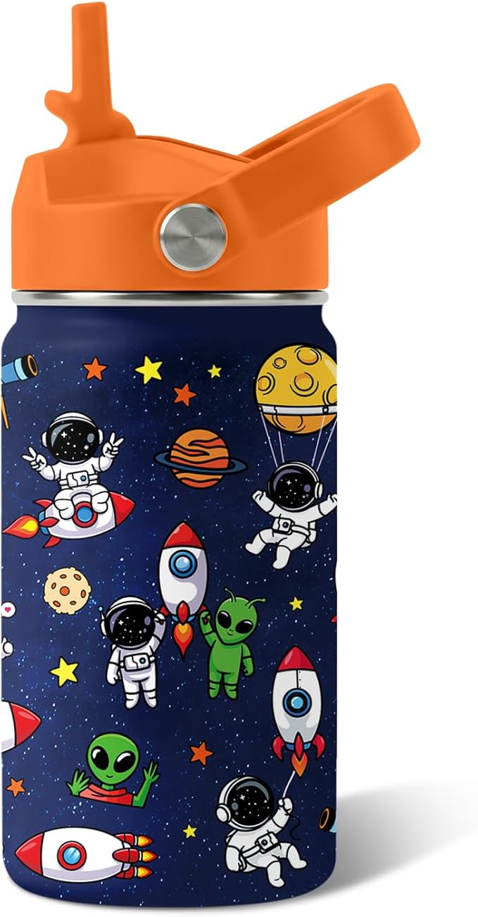 Space Astronomy Gifts for Kids - 12 Oz Kids Water Bottle with Straw Lid, Stainless Steel Insulated Tumbler, Leak Proof, BPA-Free, for Boys, School, Travel - Universe Children Birthday Gifts Cups(1pc)