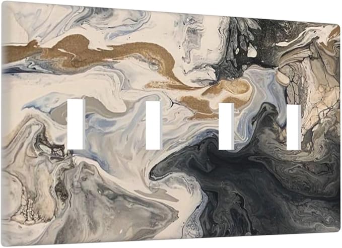 Light Switch Covers Black Gold Swirl Fluid Painting Marble Quad Toggle Electrical Faceplate 4 Gang Wall Plate Decorative Switch Plates For Bathroom Kitchen Decor